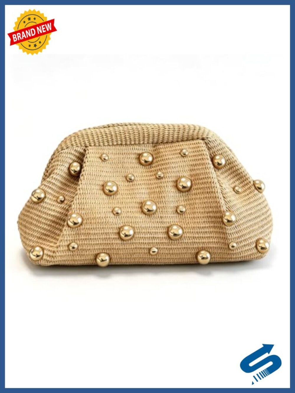 Beaded Straw Clutch Purse Summer Beach Handbag Woven Evening Bag